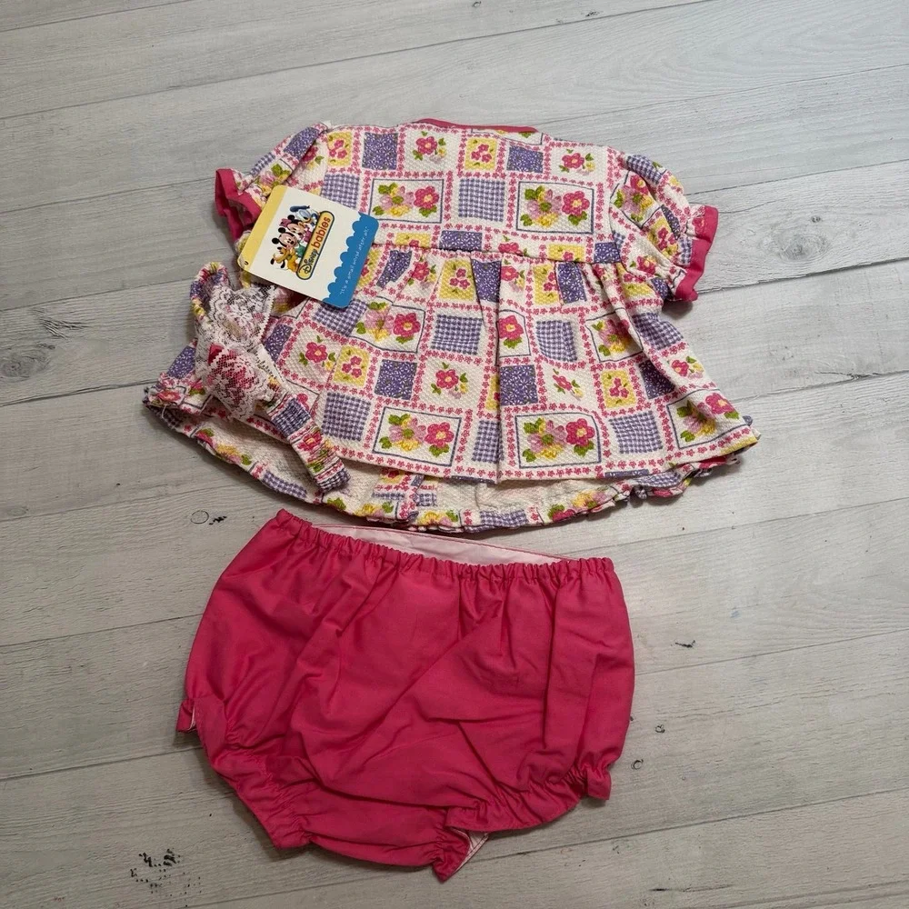 Disney baby Minnie Mouse 3 piece outfit shirt diaper cover headband‎ 6/9 m NEW